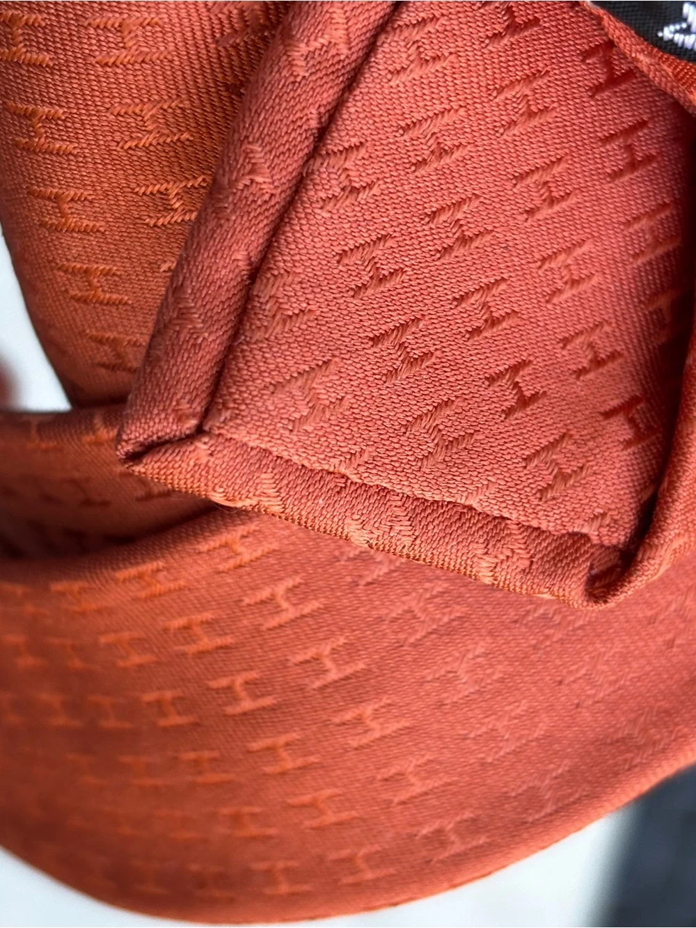 Hermes Neiman Marcus Burnt Orange Silk Tie with Woven H Motif